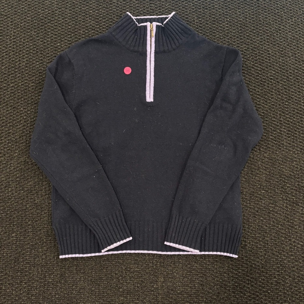 WOOLOVERS Navy Blue Pure‎ New Wool Quarter Zip Women's Sweater Size L